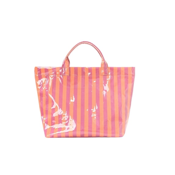Dvumao Striped PVC Tote Bag, Waterproof Glossy Handbag for Beach, Shopping, Travel & Daily Use