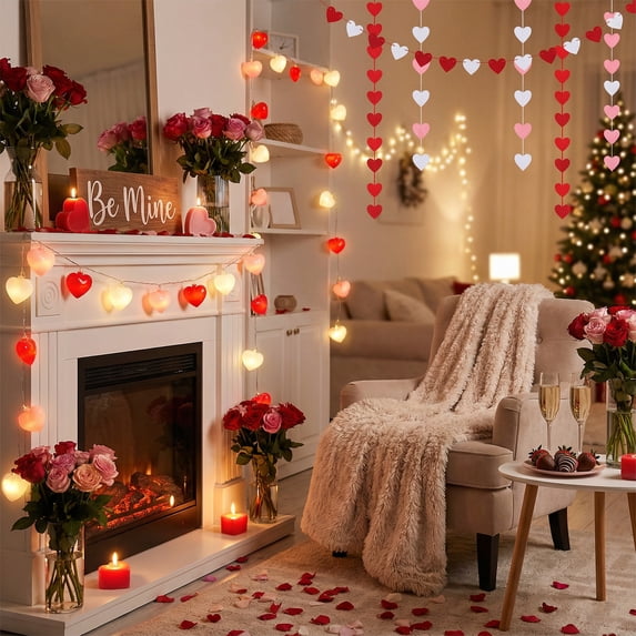 Dvumao Valentines Day Decorations, Plastic Heart-Shaped LED String Lights For Wedding Decorations Heart-Shaped Wedding Celebration Lights Valentines Day Decorative Lights, Gifts for Man