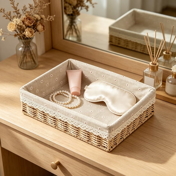 Dvumao Vines Woven Storage Basket, Polyester Clothing Storage Basket, Multi-Purpose Storage Tray