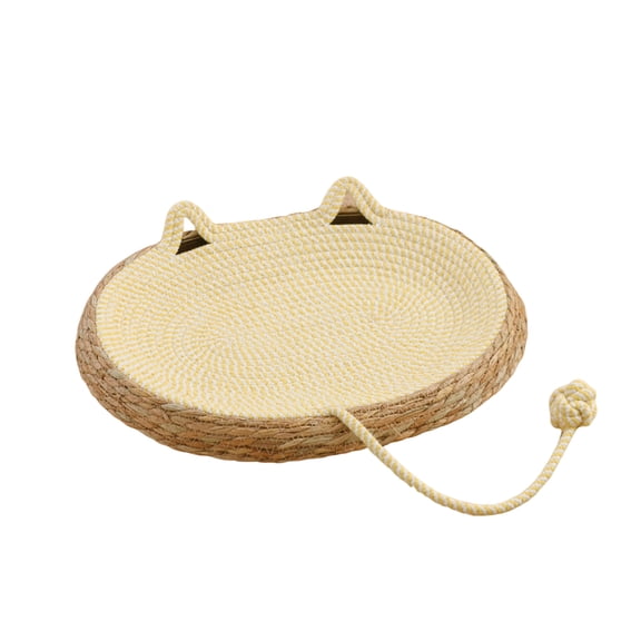 Dvumao Yellow White Woven Bed With Ear Shaped Scratcher Pad One Rest Scratching Mat With Hanging Rope Toy Ball 2 Sizes Medium Large For Indoor Kit
