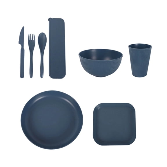 Dvumao kitchen Gadgets, 8-piece Set Of Straw Tableware Including Knives Forks Spoons Bowls Dishes Outdoor Portable Tableware Set, Man Gifts