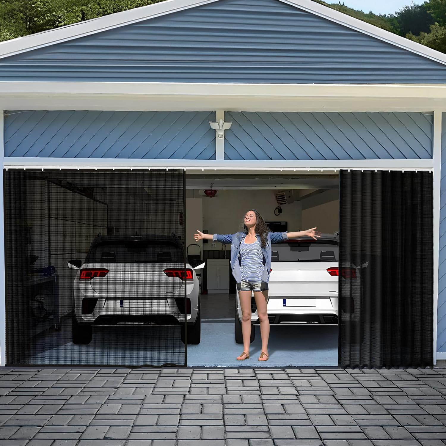 Dwaka Sliding Garage Door Screen with Track Closure,16x7Ft Garage Door ...