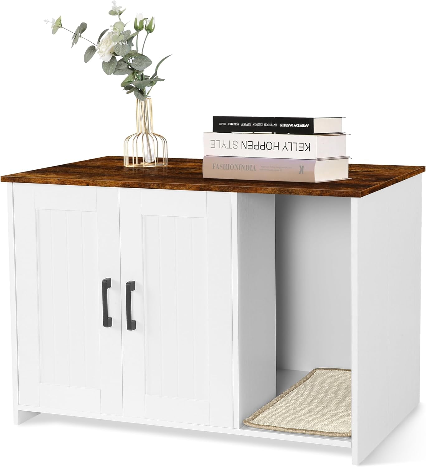 Litter Box Enclosure, Cat Litter Box Furniture Hidden, with Scratching