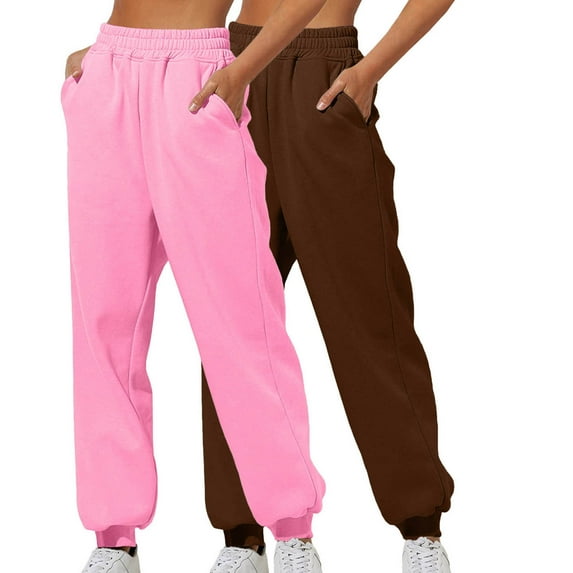 Dwaogom 2 Pcs Women's Baggy Cinch Bottom Sweatpants Lightweight Workout Joggers Pants Casual Solid Color Sanitary Pants Loose Home Sweatpants with Pockets