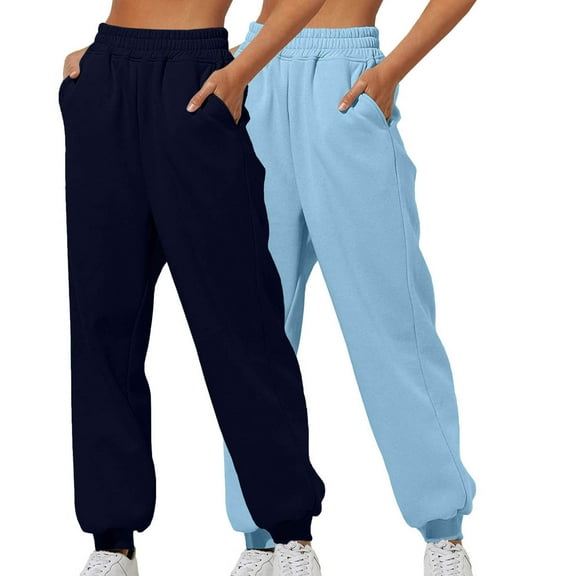 Dwaogom 2 Pcs Women's Baggy Cinch Bottom Sweatpants Lightweight Workout Joggers Pants Casual Solid Color Sanitary Pants Loose Home Sweatpants with Pockets