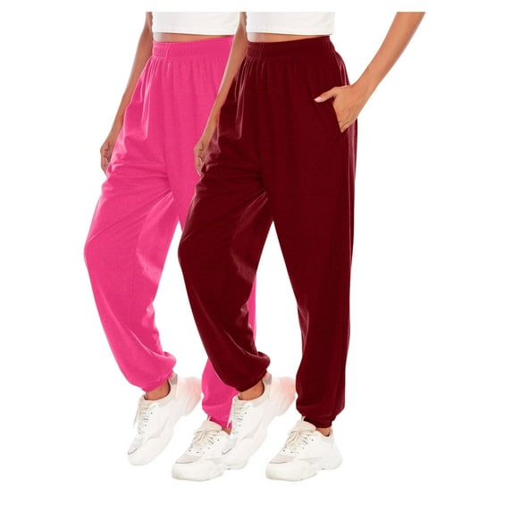 Dwaogom 2PC Women's High Waisted Sweatpants Workout Active Joggers Pants Baggy Lounge Bottoms Exercise Casual Fashion Solid Color Binding Leg Sweat Pants