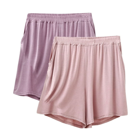 Dwaogom 2PC Women's Soft Sleep Pajama Shorts Elastic Waist Thin Quarter Shorts Color Thin Style Casual Pajamas Loose Size Home Pants