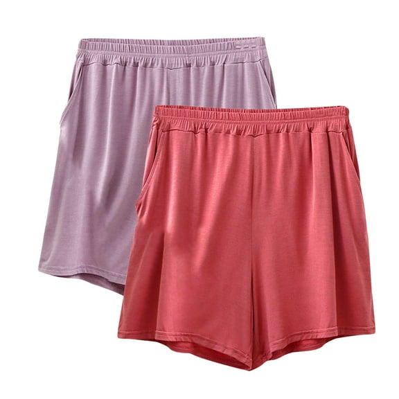 Dwaogom 2PC Women's Soft Sleep Pajama Shorts Elastic Waist Thin Quarter Shorts Color Thin Style Casual Pajamas Loose Size Home Pants