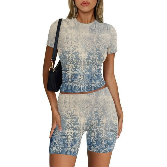 Dwaogom Casual Spring And Summer Women Solid Short Sleevele Round-Neck Blouses Tops Shorts Elastic Waist Sets Oversized Jogger Sweatpants Y2k Sweatsuit Set Outfits Sweatsuit With Pockets