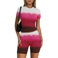 thumbnail image 1 of Dwaogom Casual Spring And Summer Women Solid Short Sleevele Round-Neck Blouses Tops Shorts Elastic Waist Sets Oversized Sweatshirt & Lounge Shorts Short Sweatsuit, 1 of 4