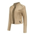 thumbnail image 1 of Dwaogom Casual Women's Collar Neck Summer Outwear Pocket Zipper Regular Women's Hoodless Faux Leather Long Sleeve Tops Spring Coats For Women Jean Jacket For Women, 1 of 7