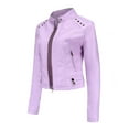 thumbnail image 1 of Dwaogom Casual Women's Collar Neck Summer Outwear Pocket Zipper Regular Women's Hoodless Faux Leather Long Sleeve Tops Spring Coats For Women Lapel Long Sleeve Jackets, 1 of 7