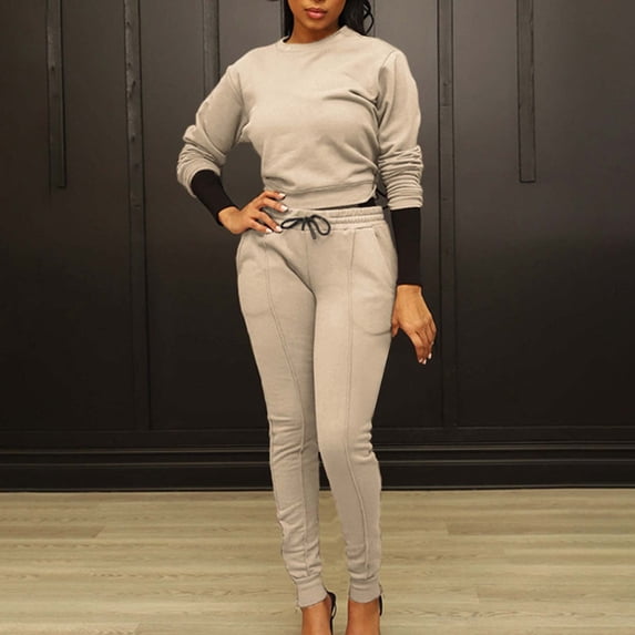 Dwaogom Fall Fashion Women Long Sleeve Round-Neck Blouses Shirts Elastic Waist Drawstring Pocket Zipper Pants Button Down Sweatshirt Sweatpants Sweatsuits Oversized Slouchy