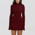 thumbnail image 1 of Dwaogom Fashion Casual Women's Solid Round Neck Long Sleeve Pocket Zipper Dress Halter Dresses For Women Black Tulle Dress Cotton Dress, 1 of 9