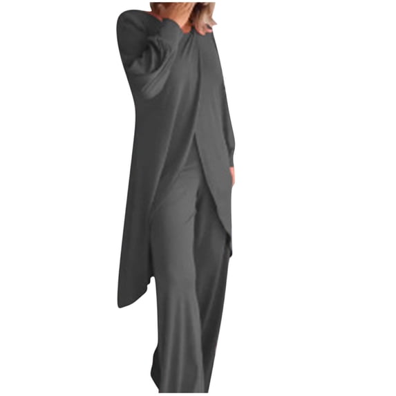 Dwaogom Fashion Woman Round Neck Solid Long Sleeve Blouse Long Pants Elastic Waist Loungewear Sets Women'S Outfits Women's Hoodies 2024 Fall Outfits