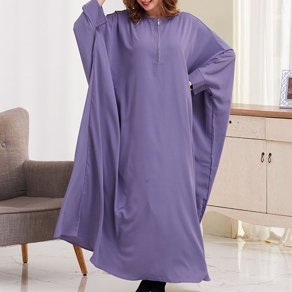 Dwaogom Fashion Woman Solid Large Size Long Sleeve Pockets Ladies Bat-wing Sleeve Dress Long Dress Halter Dresses For Women Work Dresses For Women Hawaiian Dresses For Women