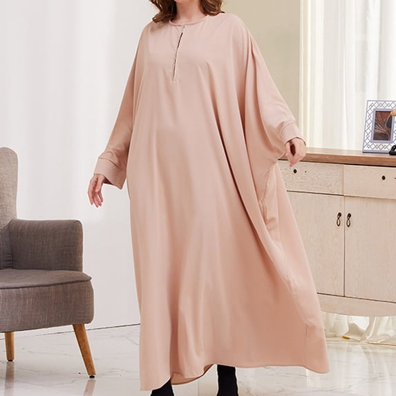 Dwaogom Fashion Woman Solid Large Size Long Sleeve Pockets Ladies Bat-wing Sleeve Dress Long Dress Halter Dresses For Women Work Dresses For Women Mens Dress Pants