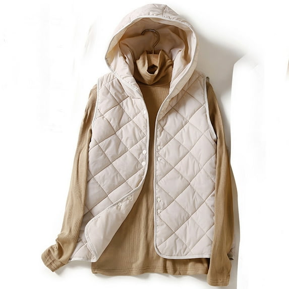 Dwaogom Fashion Women Comfortable Casual Button Put Together Solid Color Sleeveless Hooded Casual Outwear Tops Tan Trench Coat Button Down Shirts Light Jacket