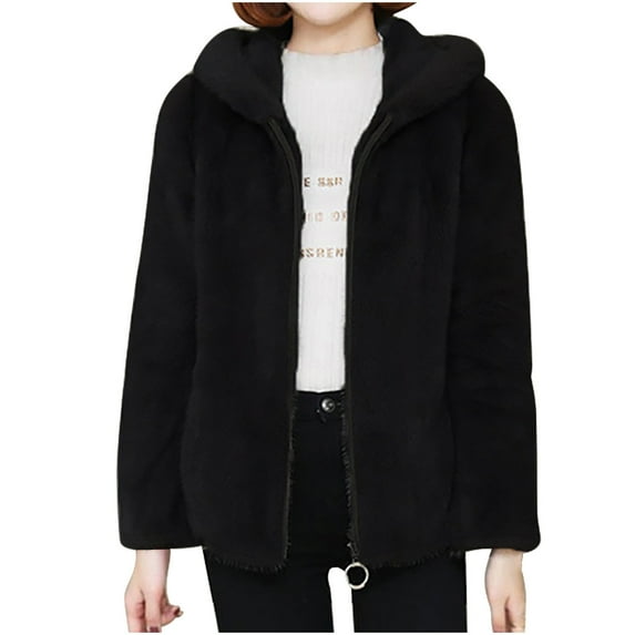 Dwaogom Fashion Women Comfortable Casual Pocket Zipper Solid Color Long Sleeve Hooded Casual Outwear Blouse Trendy Winter Coats Oversized Button Down Shirt Jacket