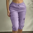thumbnail image 1 of Dwaogom Fashion Women Drawstring Casual Solid Elastic Waist Pocket Half Shorts Pants 3/4 Compression Pants Women Girls Clothes Size 10 12 Leggings, 1 of 9