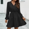 thumbnail image 1 of Dwaogom Fashion Women's Bandage Casual Long Sleeve Dress V-Neck Ladies Solid Dresses Halter Dresses For Women Renaissance Dress Summer Dress For Women Chiffon Blouses Skirt, 1 of 8