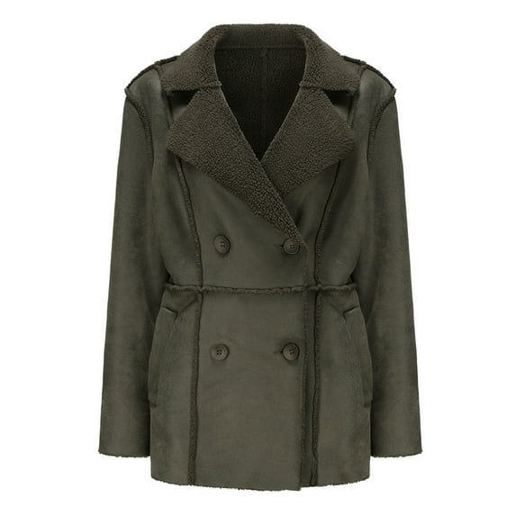 Dwaogom Fashion Women's Lapel Casual Pocket Plush Botton Suede Jacket Long Sleeve Hoodies Casual Outwear Tweed Coats Button Down Long Sleeve Shirt Jacket