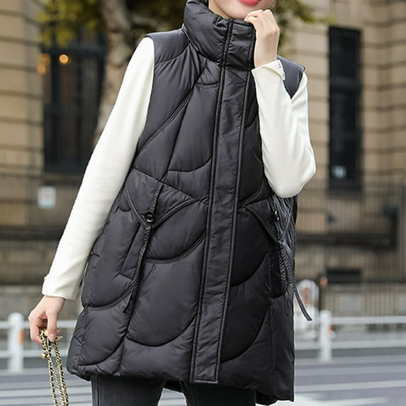 Dwaogom Fashion Women's Winter Warm Sleeveless Collar Cotton Coat Jacket Waterproof Parka Womens Womens Flannel Shacket