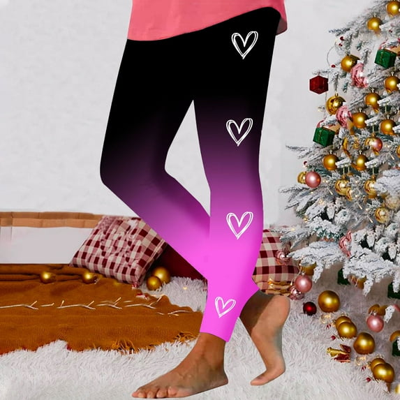 Dwaogom Fashion Womens Christmas Printing Stretch Leggings Fitness Running Gym Sports Full Length Active Pants Tummy Control Leggings Maternity Thermal Leggings