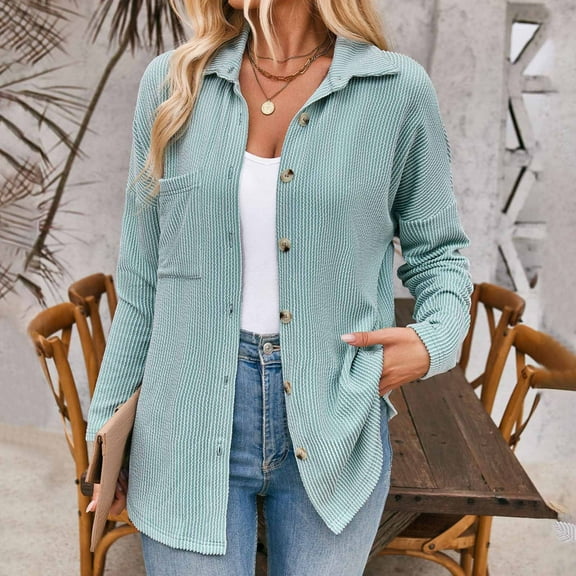 Dwaogom Jackets for Women Lightweight Long Sleeve Button Down Jacket Warm Winter Coat Outerwear Women's Quilted Lightweight Jackets Winter Warm Coats Loose Casual Outwear Tops with Pockets
