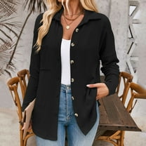 Dwaogom Jackets for Women Lightweight Long Sleeve Button Down Jacket Warm Winter Coat Outerwear Women's Quilted Lightweight Jackets Winter Warm Coats Loose Casual Outwear Tops with Pockets