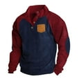 thumbnail image 1 of Dwaogom Men Outdoors Raglan Sleeve Casual Stand Collar Corduroy Color Blocking Head Cover No Hat Sweater, 1 of 7