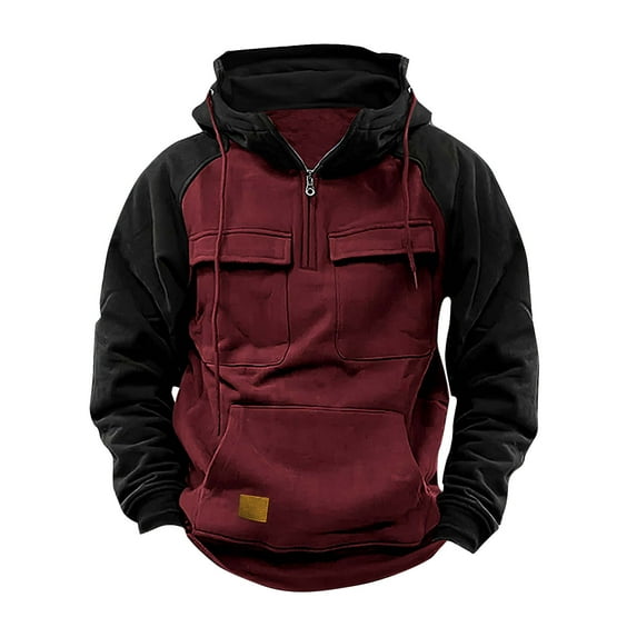 Dwaogom Men Sweatshirt Quarter Zip Cargo Pullover Hoodies Workout Gym Sports Running Outdoor Winter Jackets