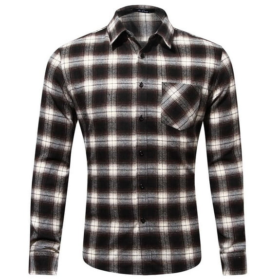 Dwaogom Men's Button Down Fit Long Sleeve Plaid Flannel Casual Shirts Man Plush Casual Plaid Single Pocket Button Long Sleeve Turndown Collar Shirt