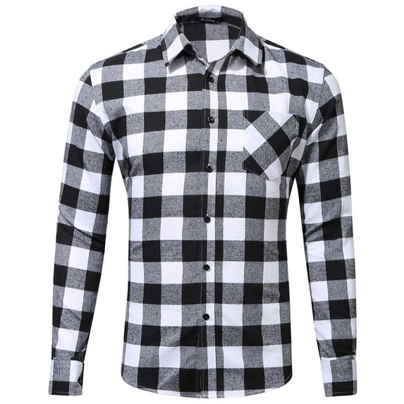 Dwaogom Men's Button Down Fit Long Sleeve Plaid Flannel Casual Shirts Man Plush Casual Plaid Single Pocket Button Long Sleeve Turndown Collar Shirt