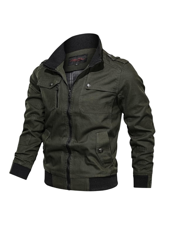 Men's Canvas Cotton Military Casual Field Jacket Outerwear Wind Jacket Zipper Coat