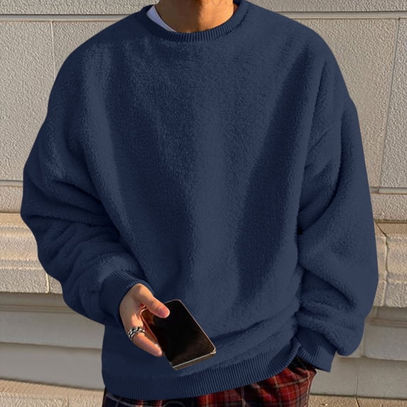 Dwaogom Men's Casual Basic Regular Fit Long Sleeve Solid Color Round Neck Pullover Sweatshirt
