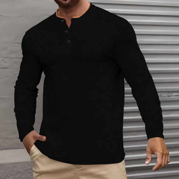 Dwaogom Men's Casual Shirts Classic Button Basic Long Sleeve Shirt Solid Color Cotton Tees Stylish Tops Turndown Collar Long Sleeve Blouse Shirt