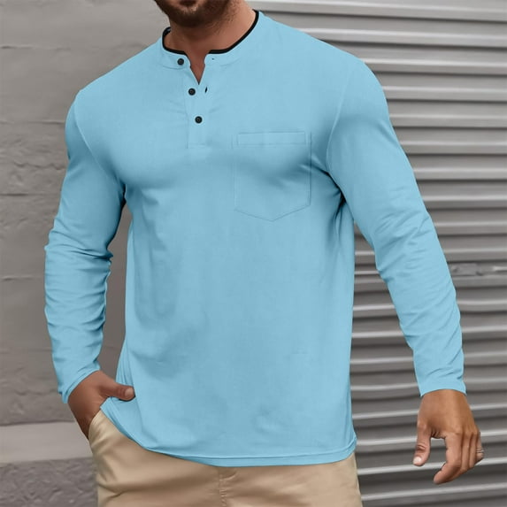 Dwaogom Men's Casual Shirts Classic Button Basic Long Sleeve Shirt Solid Color Cotton Tees Stylish Tops Turndown Collar Long Sleeve Blouse Shirt