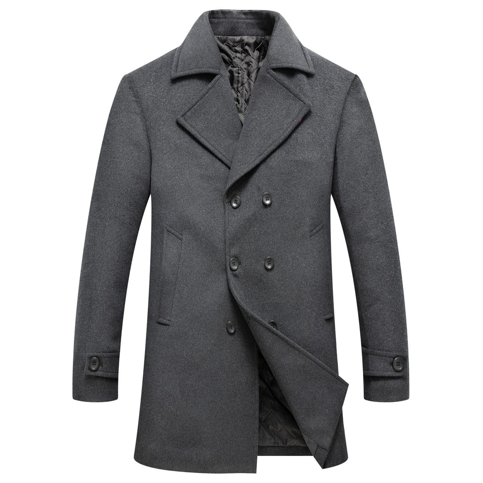 Ccpelsie Men's Classic Notched Collar Double Wool Blend Pea Coat Long Sleeve Keep Warm Windbreaker Coat Black Coffee M