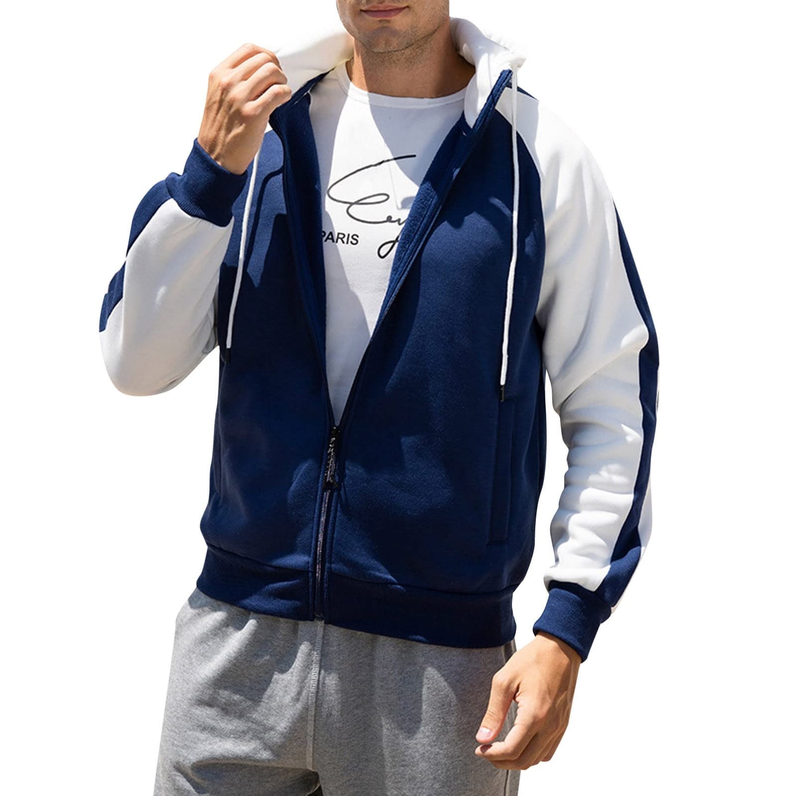 Dwaogom Men's Jacquard PlaidCloth Lightweight Zipper Hoodie