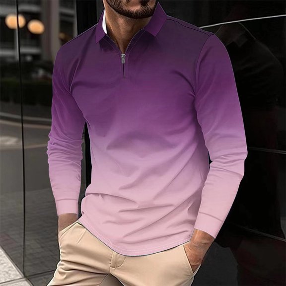 Dwaogom Men's Short Sleeve Zipper Casual Slim Fit Printed Golf Shirt Tops Men Casual Turn-down Collar Printing Pullover Fitness Sports Long Sleeves T Shirt Blouse