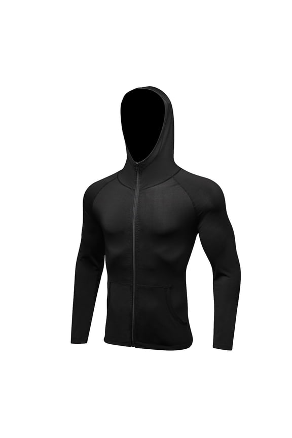 Men's Sports Casual Full Zipper Long-Sleeved Hooded Sweater with Pockets Jogging Track and Filed Gym Training Hoodie