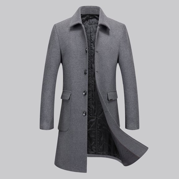 Dwaogom Men's Woolen Trench Coat Double Breasted Slim Fit Winter Overcoat Long Jacket Business Pea Jacket