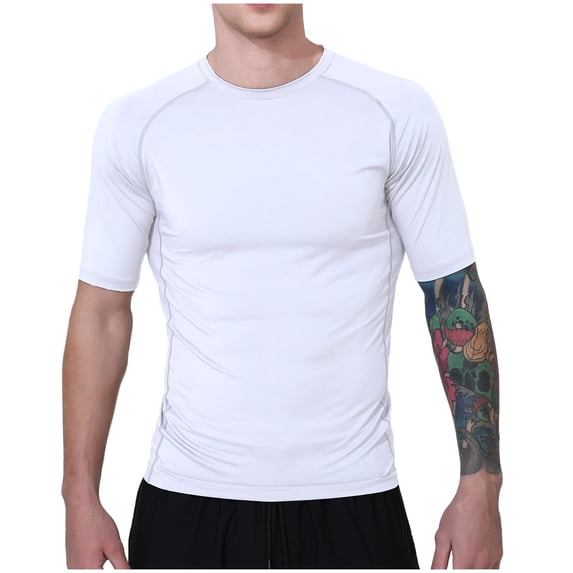 Dwaogom Men's Workout T Shirts Short Sleeve Gym Bodybuilding Muscle Shirts Base Layer Fitness Tee Tops