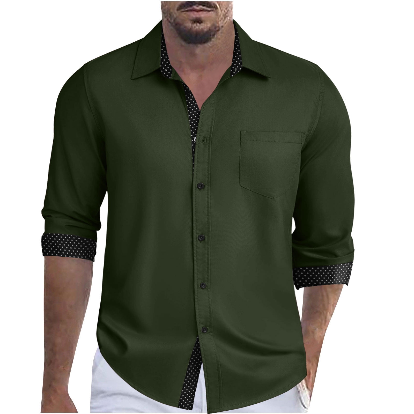 Button Down Shirt Long Sleeve Elastic Fit Mens