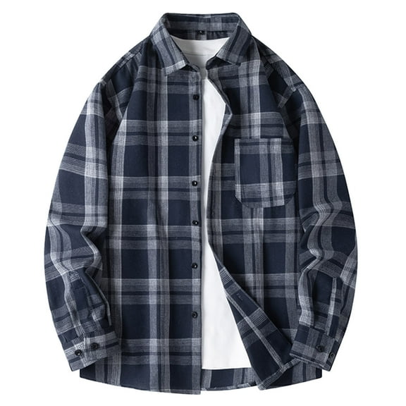 Dwaogom Mens Shirts Long Sleeve Shirts for Men Casual Button Down Vintage Plaid Pocket Soft Mens Button Up Shirts Long Sleeve Men Casual Turndown Collar Button Plaid Long Sleeved Shirt