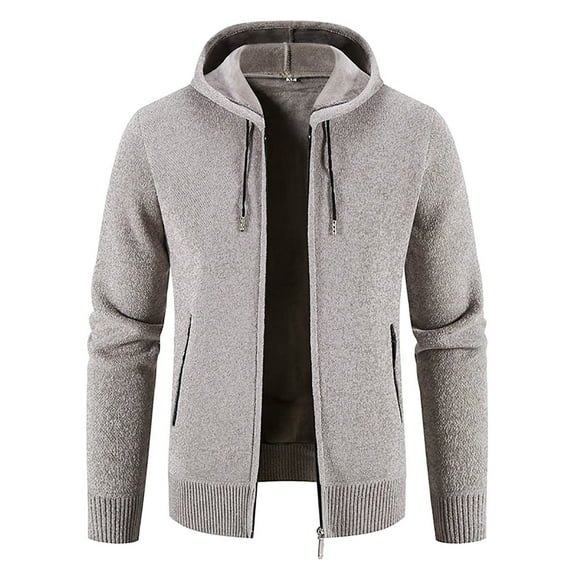 Dwaogom Mens Sweater Jackets Casual Stand Collar Knitted Sweater Cardigan Lightweight Fleece Lined Full Zip Knitwear Coat