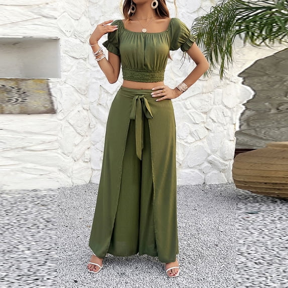 Dwaogom Solid Women’s Elastic Waist For Casual With Casual Long Length Pants Sets Long Sleeve Button Pullover Top Wide Leg Pants Drawstring Oversized Hoodie Sweatshirt Tracksuit