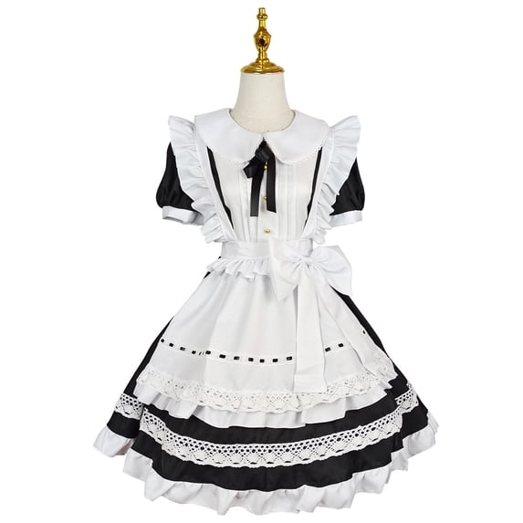 Dwaogom Traditional Maid Lace Bow Short Sleeved French Maid Short Sleeved Round Neck Dress Halter Dresses For Women Dressy Tops For Women For Evening Party Tshirt Dresses 2024