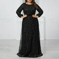 thumbnail image 1 of Dwaogom Upgrade Sequined Mermaid V Neck Long Slit Sleeve Prom Evening Dress Bridesmaid Party Dresses with Long Sleeve Ball Gown Women's Fashion Casual Solid Color Long Sleeve Round-Neck Dress, 1 of 8
